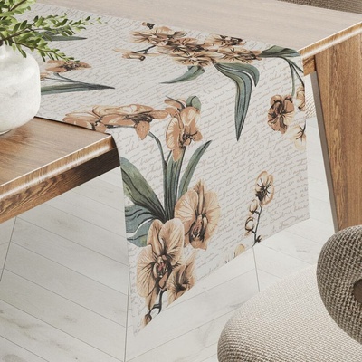 Biante bavlna běhoun Sandra SA-624 Hnědé orchideje na bílém 45x140 cm