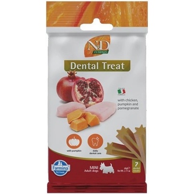 Farmina N&D Pumpkin Dental Care Treat Chicken and Pomegranate Mini - Дентални стикове за кучета от дребни породи с пиле, тиква и нар - 60 гр, Италия - KND0006010