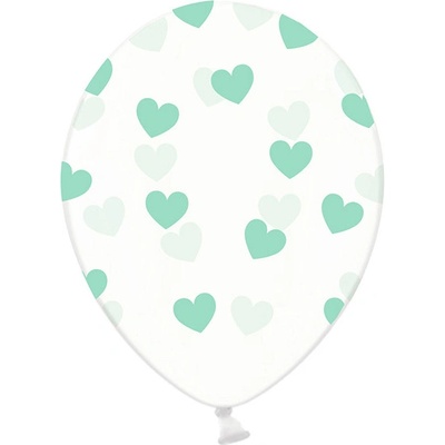 PartyDeco Balonek latex průhledný srdce tyrkysová 30 cm