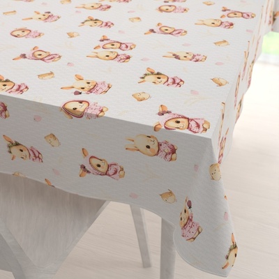 Biante Dětský bavlna obdélníkový ubrus Sandra SA-538 Růžoví zajíčci a ptáčci na bílém 100x140 cm