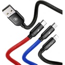 Baseus CAMLT-BSY01 Three Primary Colors 3v1 USB - micro USB / Lightning / USB-C nylonový opletený 3,5A, 1,2m, černý