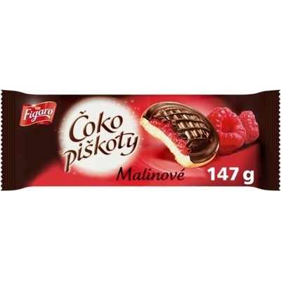 Figaro Čokopiškoty s želé s malinovou příchutí polomáčené čokoládou 147 g