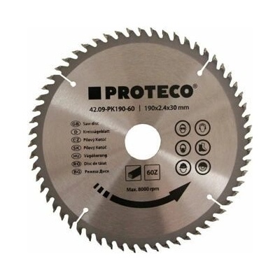 Proteco pílový kotúč 190 x 2,4 x 30 mm 60WZ HM 42.09-PK190-60