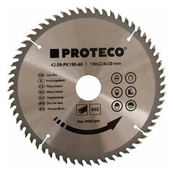 Proteco pílový kotúč 190 x 2,4 x 30 mm 60WZ HM 42.09-PK190-60