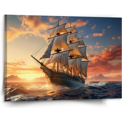 Sablio Obraz Plachetnica vo vlnách pri východe slnka - 150x110 cm