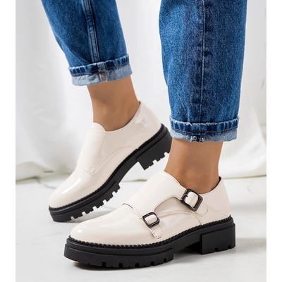 Gemre Beige Patent Valks Shoes černá krémová
