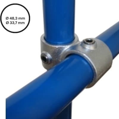Konstrukční fitinka, spojka ocelových trubek pr. 48,3 mm | pr. 33,7 mm – úhlový spojovací kříž 161R-D48/B34