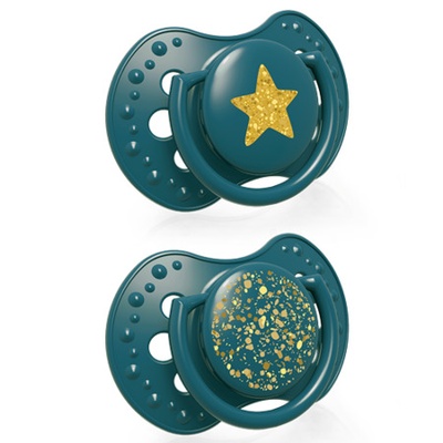 LOVI Силиконови залъгалки Lovi - Stardust, 3-6 месеца, 2 броя, зелени (22/893_gre)
