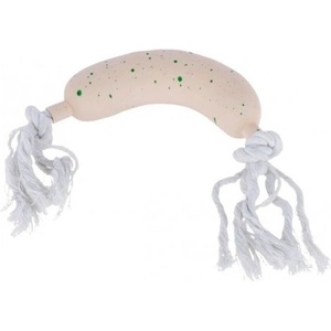 Kerbl Latex White Sausage - латексова играчка за кучета наденичка с въже и пищялка 30 см, Германия - 86279
