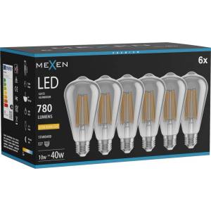Mexen Vintis 6x LED крушка с жичка E27, ST64, 10W, Топло - 2200K, 780 lm, опушен - L152-E27-1022-70x06 (L152-E27-1022-70x06)