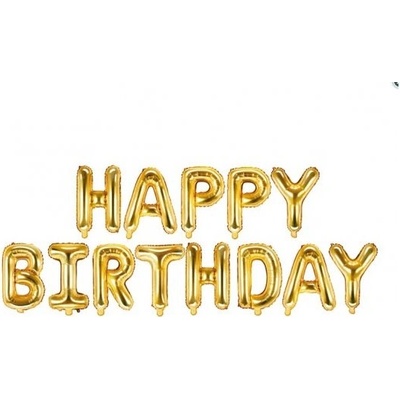 PartyDeco Set Happy Birthday zlatý fóliové balónky