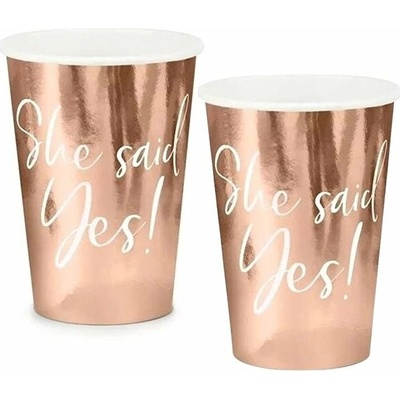 PartyDeco Tégliky papierové She said yes, rose gold 220 ml