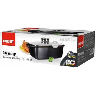 BANQUET Pekáč s nepřilnavým povrchem ADVANTAGE 40 x 22 x 16,5 cm 5,7 l s poklicí s aroma knobem – Sleviste.cz