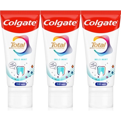 Colgate Total Junior Active Prevention Mild Mint паста за зъби за съвършено почистване на зъби и устната кухина за деца 3x50ml