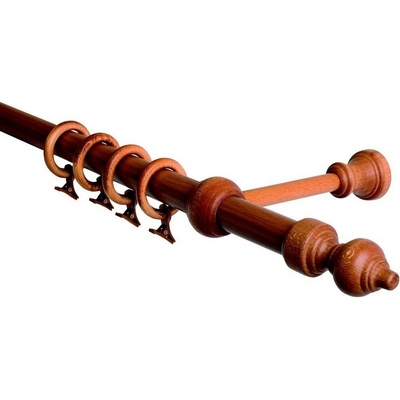 OK-GarnýžeCZ Garnýž jednořadá 28mm třešeň 240 cm do stěny / kroužky s žabkou