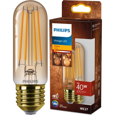 Philips LED filament žiarovka E27 T32 7W 40W 1800K nestmievateľná, jantárová
