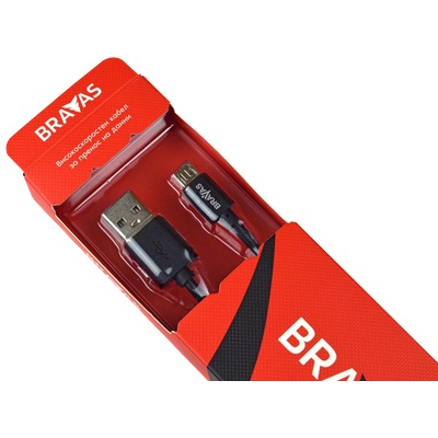 Bravas Кабел BRAVAS за данни/зареждане, USB - Micro Type B, 1м, черен Gold Plated, сертифициран (valp_7820)