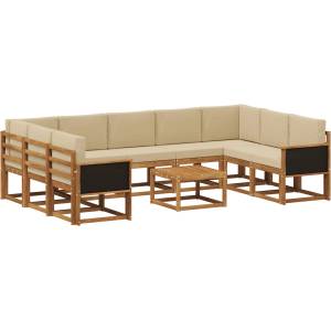 vidaXL Комплект дивани за открито 10 бр. Натурален и Бежов (3385544)