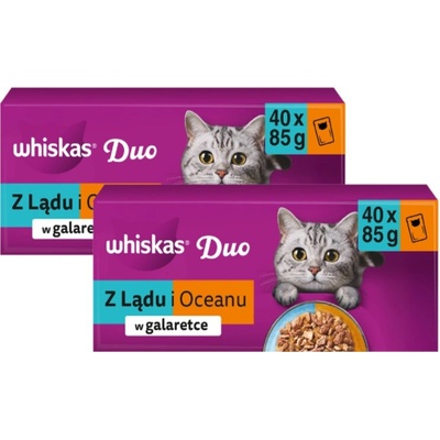 WHISKAS Duo z pevniny a oceánu v želé 80 x 85 g