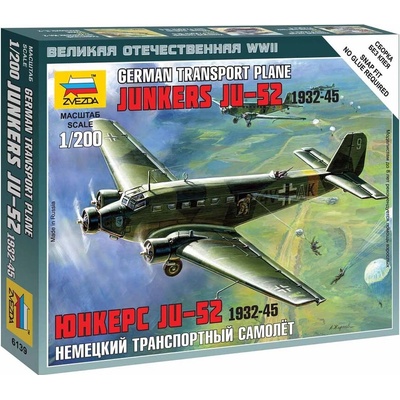 Zvezda Wargames WWII Junkers Ju52 German Transport Plane Model Set lietadla 17 dielov 1:200