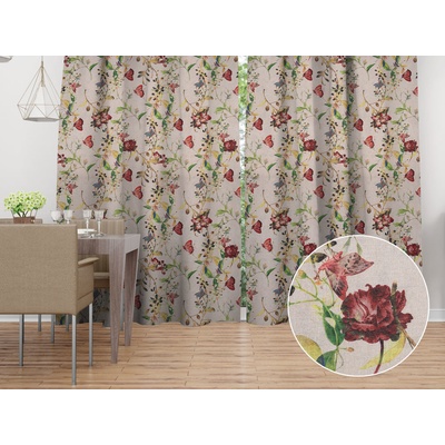Biante Dekorační závěs PML-083 Květiny a motýli na béžovém 145x260 cm