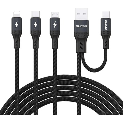 Кабел Dudao L3W USB-A/USB-C към Lightning/USB-C/MicroUSB 66W - черен (L3W black)