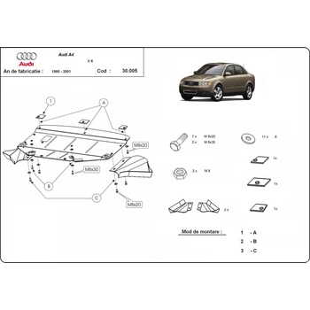 Scut Motor - Румъния Метална кора под двигател audi a4 (8e2, b6) от 2000 до 2004 (73585)