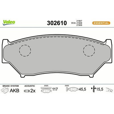 Sada brzdových platničiek kotúčovej brzdy VALEO ESSENTIAL 302610