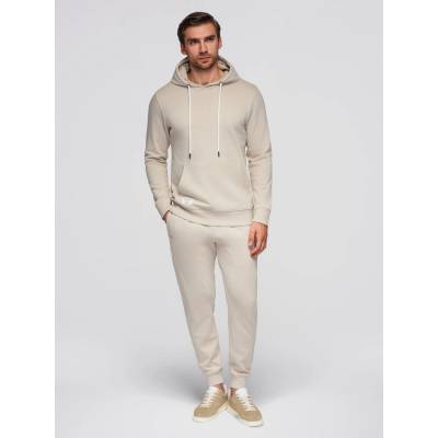 Ombre Clothing Мъжки памучен спортен комплект суитшърт с джоб за кенгуру + панталони jogger - светло бежов V1 Z121 Ombre Clothing Ombre Clothing | Bezhov | МЪЖЕ | L