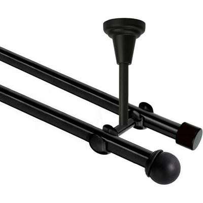 OK-GarnýžeCZ Garnýž kovová dvouřadá 19mm Todi černá 250 cm do stropu / na tunýlek - bez kroužků