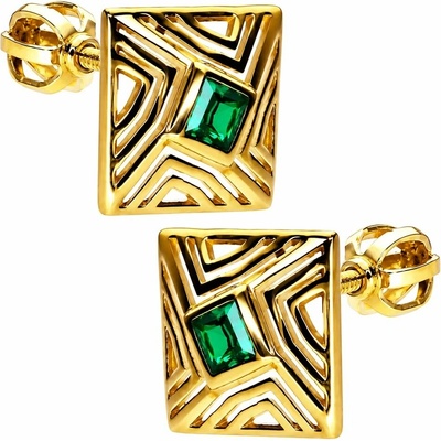 Zlaton Náušnice žluté zlato obdélný tvar se zeleným kamenem 1.0cm 2.5g 000962606258
