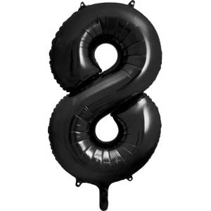 PartyDeco Балон от фолио за рожден ден число 8 черен 86см