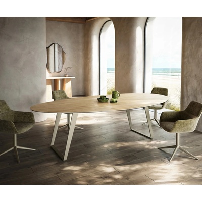 DELIFE Edge oválný 280 x 130 cm keramika Laminam Sabbia dubová kov šikmý titanová barva