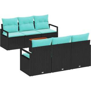 vidaXL Градински Софа Комплект 7 бр. Черно полиратан (3347655)