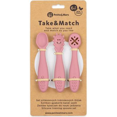 PETITEMARS Petite&mars Set silikonových tréninkových lžiček Take&Match Dusty Rose 6m+