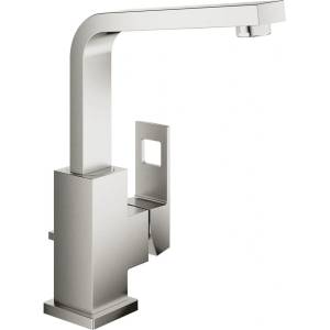 GROHE Eurocube L висок смесител за умивалник, матов хром, Supersteel, с изскачащ клапан и въртящ се чучур (23135DC0)