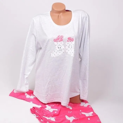 Сладка коледна макси пижама в розово и сив меланж