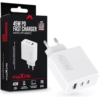 Maxlife ML081094 45W 2xType-C + USB бял адаптер за бързо зареждане (ML081094)