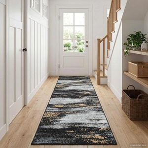 vidaXL Каса за килим LESAKA Черен и златен 80 x 250 cm Диамантен велур (42045298)