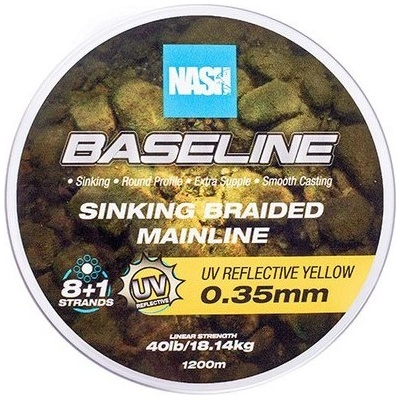 Nash Pletená Šnúra Baseline Sinking Braid UV 1200m 0,28mm 13,60kg Yellow