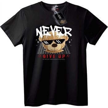 NOONEBRAND Тениска Никога не се Предавай с Мече - S, Black