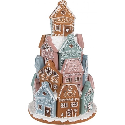 Svítící perníková věž z barevných chaloupek Gingerbread House - Ø 19*28 cm / 3*AAA - Clayre & Eef