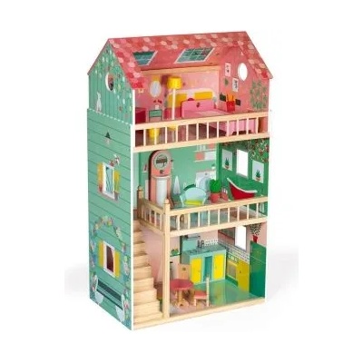 Janod - Детска дървена къща за кукли Happy Day (J06580)