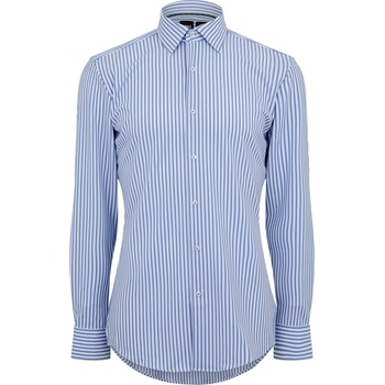 HUGO BOSS Men's HBB P-HANK Stripe Patterned Long-Sleeve Shirt - Past Blue
