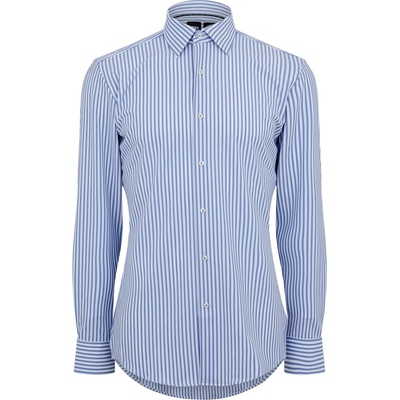 HUGO BOSS Men's HBB P-HANK Stripe Patterned Long-Sleeve Shirt - Past Blue