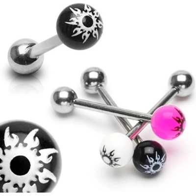 Šperky eshop piercing do jazyka z oceli barevná kulička hvězda I15.4 bílá