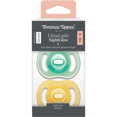 Tommee Tippee Ultra-light Night silikonový dudlík 2 ks žlutá a zelená