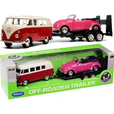 WELLY 2-BALENÍ VW VOLKSWAGEN TRANSPORTER T1 BUS + VW BEETLE BROUK 1:34 NOVÉ
