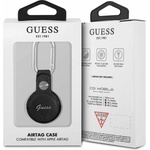 GUESS Стилен ключодържател от изкуствена кожа за Apple AirTag - Guess PU Saffiano Script Dog Clip AirTag Case (черен) (GUATPSASRSK)