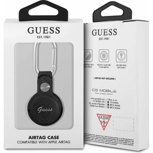 GUESS Стилен ключодържател от изкуствена кожа за Apple AirTag - Guess PU Saffiano Script Dog Clip AirTag Case (черен) (GUATPSASRSK)